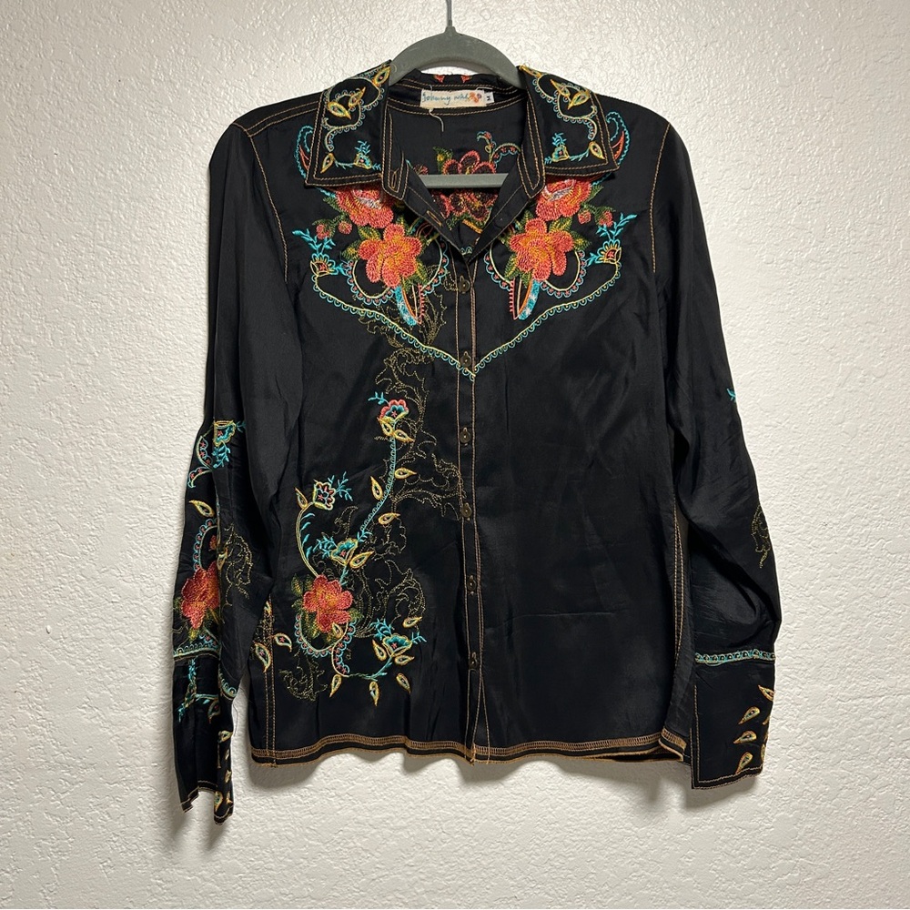 Embroidered Black Floral Women's Top M